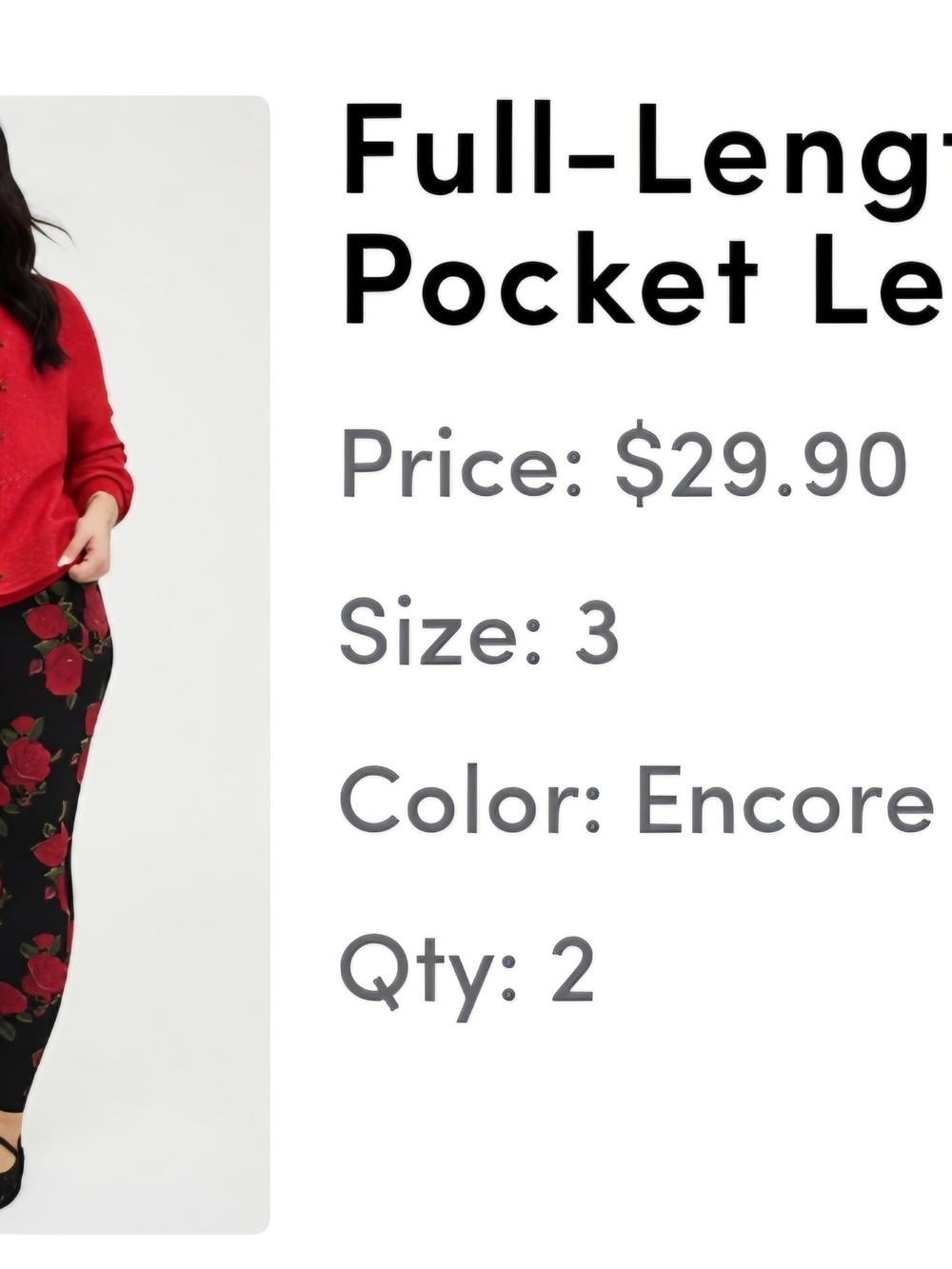 NWT Torrid Black Leggings with Red Rose Print